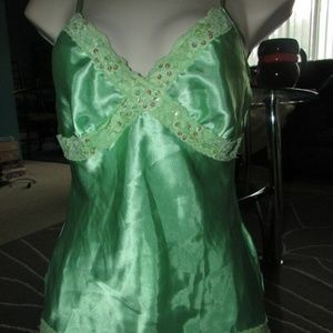 OBE GREEN CAMI TANK TOP LACE & EMBELLISHMENTS XS